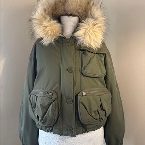 NWOT - Olive Green Parka with Faux Fur Hood by Anthropologie size Large